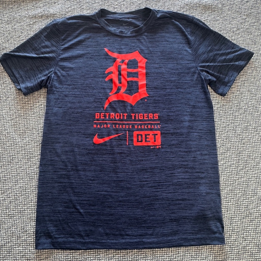 Nike Detroit Tigers Mens Medium Navy Blue Dri-FIT Heathered MLB T-Shirt